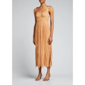 Jonathan Simkhai | Bonnie Silk Lace Plisse Bustier Midi Dress in Butterscotch